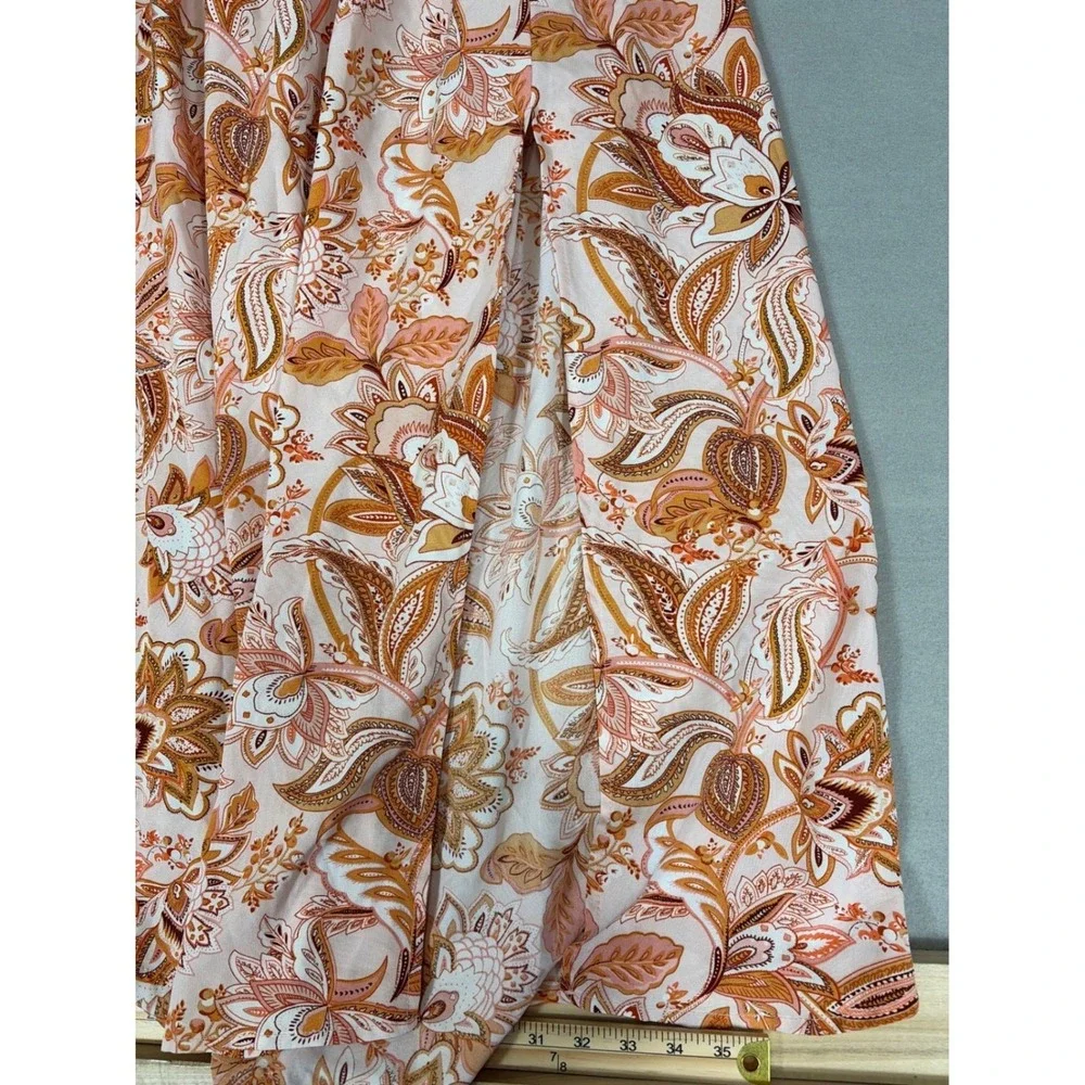 Boho Paisley Floral Halter Maxi Dress with Cutout‎ and Side Slit Orange Brown